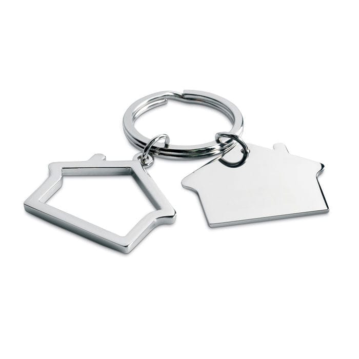 Portachiavi in metallo 'casa' color argento - personalizzabile con logo