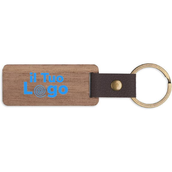 Portachiavi in noce e PU Marrone - personalizzabile con logo
