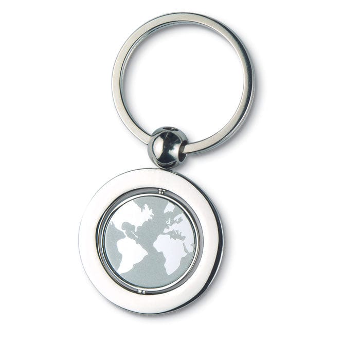 Portachiavi 'mondo' color argento - personalizzabile con logo