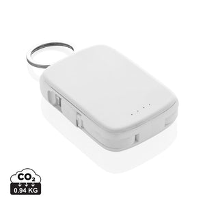 Portachiavi Nexo RCS con powerbank da 2.000 mAh e cavi bianco - personalizzabile con logo