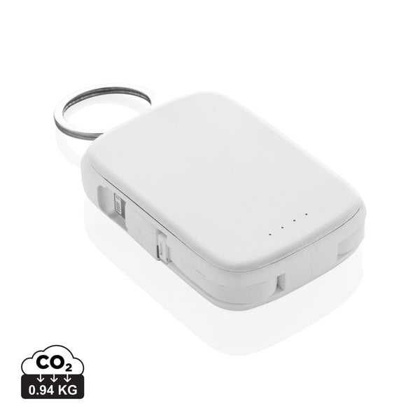 Portachiavi Nexo RCS con powerbank da 2.000 mAh e cavi bianco - personalizzabile con logo