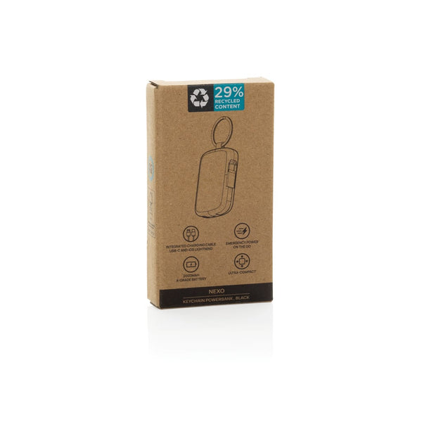 Portachiavi Nexo RCS con powerbank da 2.000 mAh e cavi - personalizzabile con logo