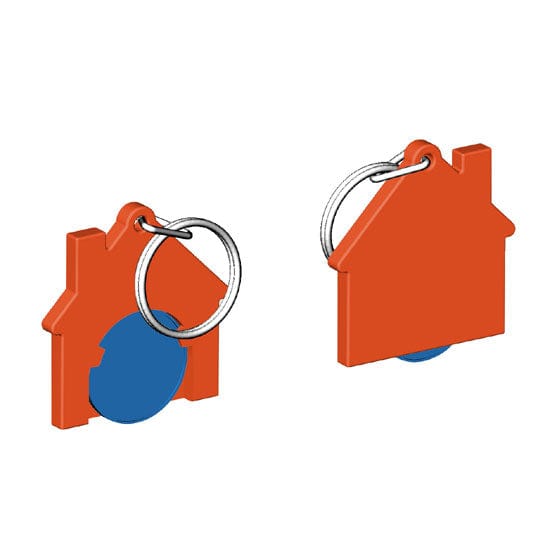 Portachiavi per carrello a forma di casa Arancione / Blu - personalizzabile con logo