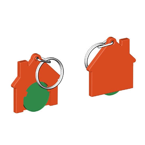 Portachiavi per carrello a forma di casa Arancione / Verde - personalizzabile con logo