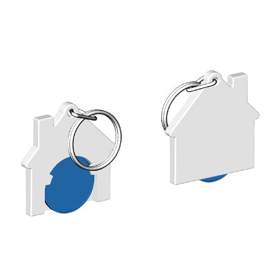 Portachiavi per carrello a forma di casa Bianco / Blu - personalizzabile con logo