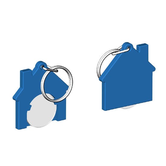 Portachiavi per carrello a forma di casa Blu / Bianco - personalizzabile con logo