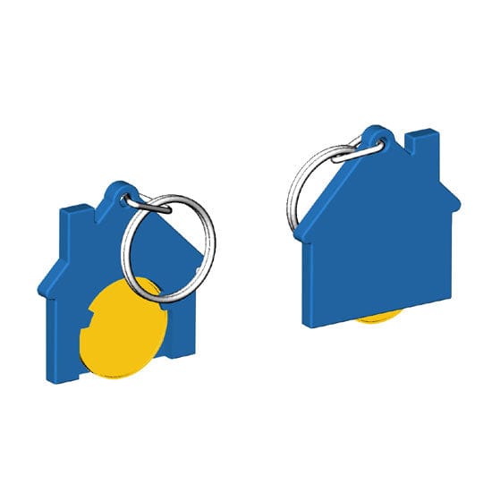 Portachiavi per carrello a forma di casa Blu / Giallo - personalizzabile con logo