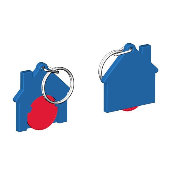 Portachiavi per carrello a forma di casa Blu / Rosso - personalizzabile con logo