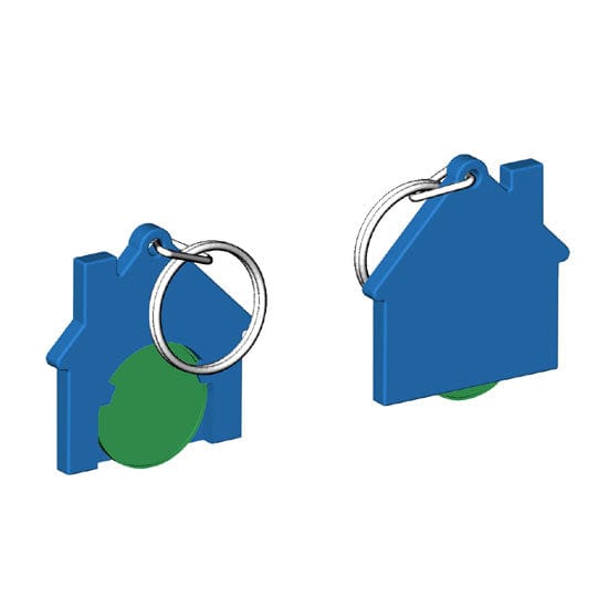 Portachiavi per carrello a forma di casa Blu / Verde - personalizzabile con logo