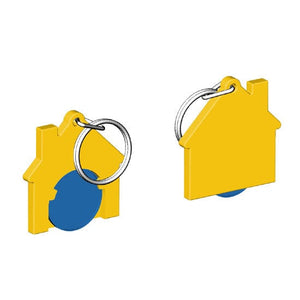 Portachiavi per carrello a forma di casa Giallo / Blu - personalizzabile con logo