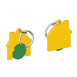 Portachiavi per carrello a forma di casa Giallo / Verde - personalizzabile con logo