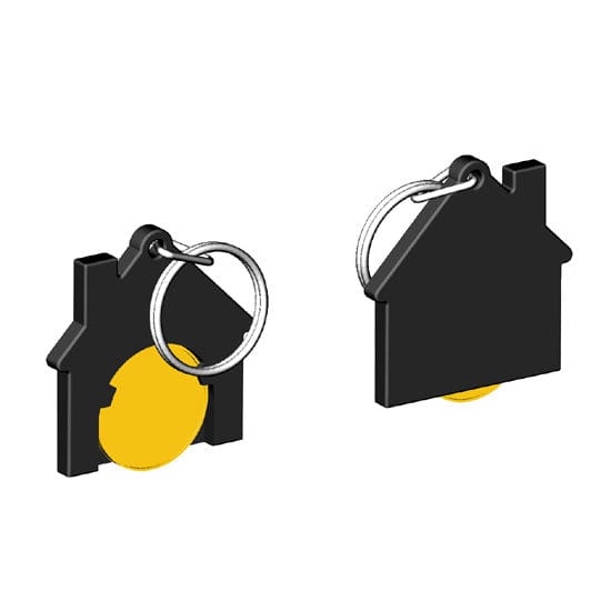 Portachiavi per carrello a forma di casa Nero / Giallo - personalizzabile con logo