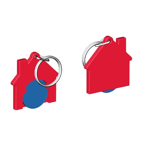 Portachiavi per carrello a forma di casa Rosso / Blu - personalizzabile con logo