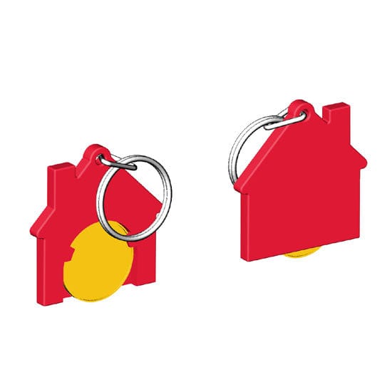 Portachiavi per carrello a forma di casa Rosso / Giallo - personalizzabile con logo