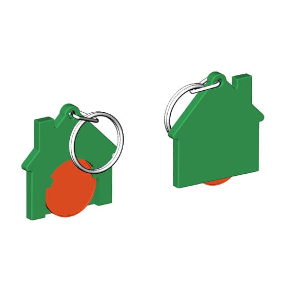 Portachiavi per carrello a forma di casa Verde / Arancione - personalizzabile con logo