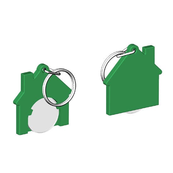 Portachiavi per carrello a forma di casa Verde / Bianco - personalizzabile con logo