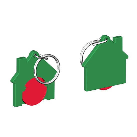Portachiavi per carrello a forma di casa Verde / Rosso - personalizzabile con logo