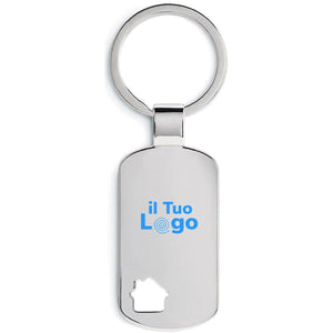 Portachiavi rettangolare/casa color argento - personalizzabile con logo
