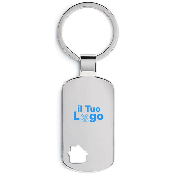 Portachiavi rettangolare/casa color argento - personalizzabile con logo