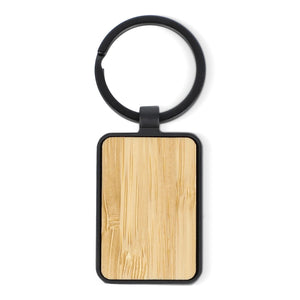 Portachiavi rettangolare  in bambù e metallo Nero - personalizzabile con logo