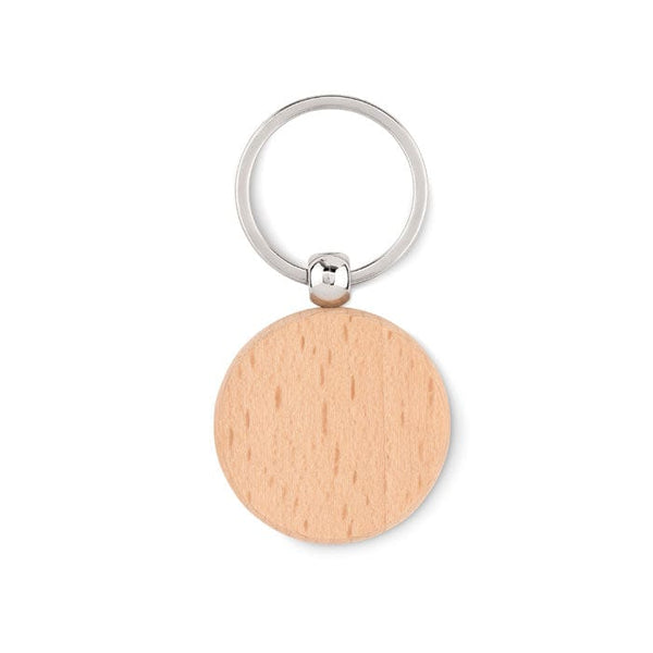 Portachiavi rotondo in legno beige - personalizzabile con logo