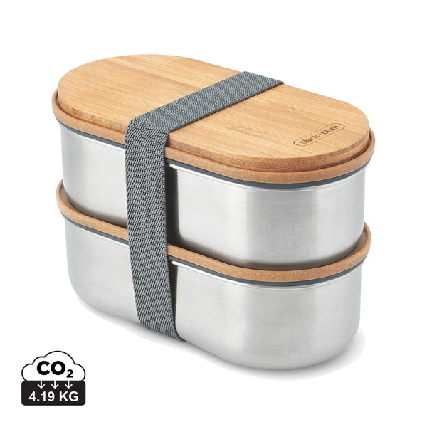 Portapranzo doppio Bento Black+Blum in acciaio grigio - personalizzabile con logo