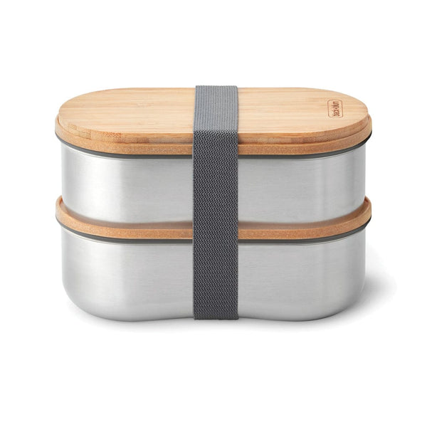 Portapranzo doppio Bento Black+Blum in acciaio grigio - personalizzabile con logo