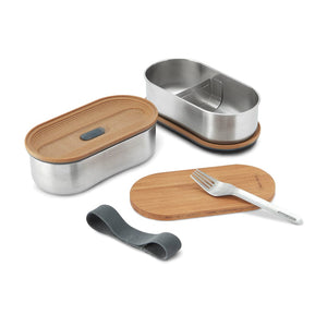 Portapranzo doppio Bento Black+Blum in acciaio grigio - personalizzabile con logo