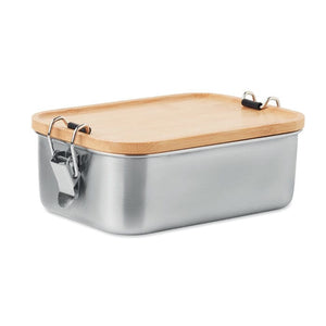 Portapranzo in acciaio inox coperchio in bamboo beige - personalizzabile con logo