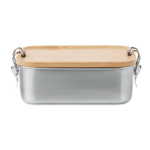 Portapranzo in acciaio inox coperchio in bamboo beige - personalizzabile con logo