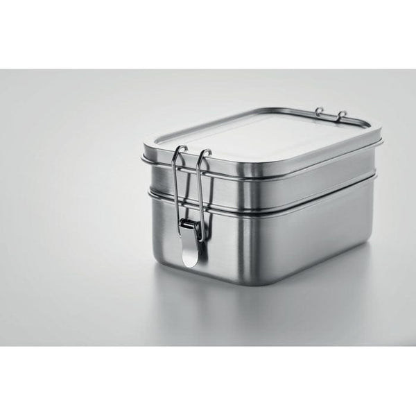 Portapranzo in acciaio inox 2 scomparti color argento - personalizzabile con logo