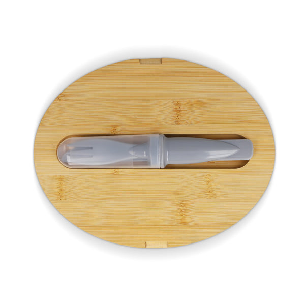 Portapranzo R-PP e bambù con posate - 1L Grigio - personalizzabile con logo