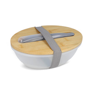 Portapranzo R-PP e bambù con posate - 1L Grigio - personalizzabile con logo