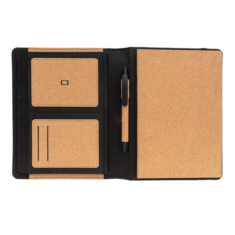 Portfolio A5 Deluxe in sughero con penna marrone - personalizzabile con logo