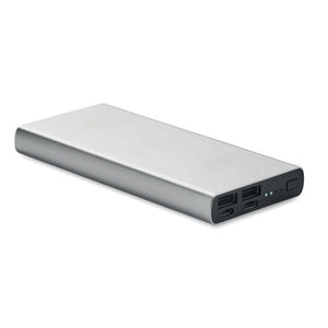 Power bank da 10000 mAh con spia luminosa color argento - personalizzabile con logo