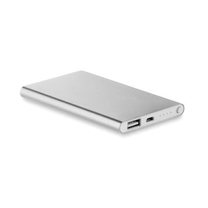 Power bank in alluminio da 4000 color argento - personalizzabile con logo