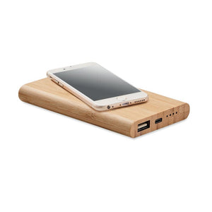 Power bank in bamboo da 4000mAh beige - personalizzabile con logo