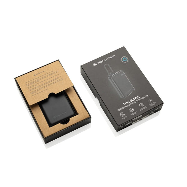 Powerbank 10.000 20W PD Urban Vitamin Fullerton in rABS RCS nero - personalizzabile con logo