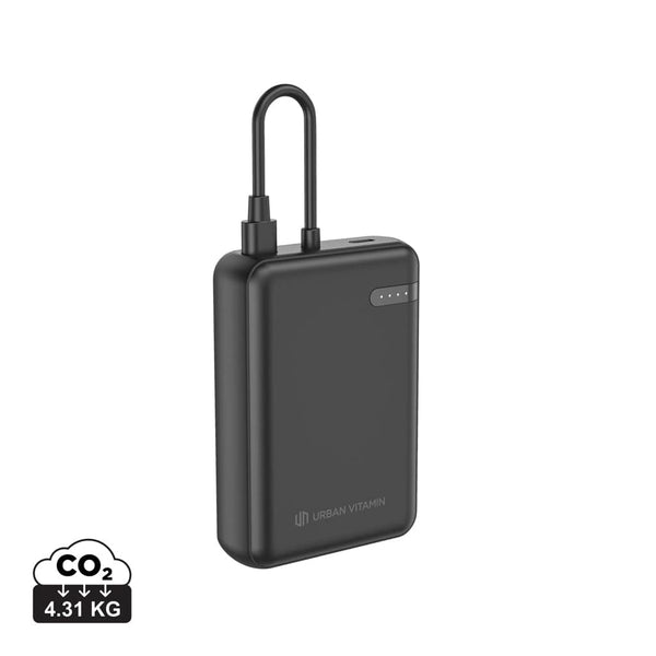 Powerbank 10.000 20W PD Urban Vitamin Fullerton in rABS RCS nero - personalizzabile con logo