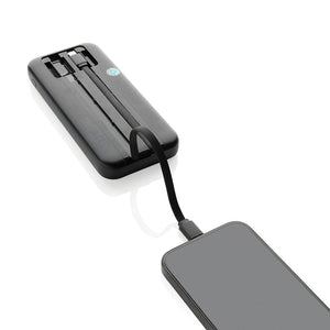 Powerbank 10.000 mAh Turbopack cavi integrati in rABS RCS nero - personalizzabile con logo