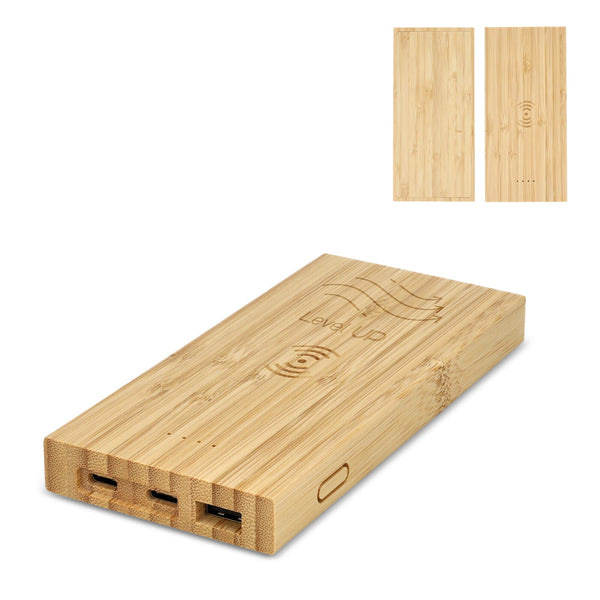 Powerbank bamboo wireless 8000mAh natural - personalizzabile con logo