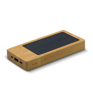 Powerbank bambù con pannello solare 8.000mAh beige - personalizzabile con logo