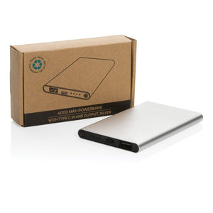 Powerbank da 4000 mAh in pla/alu riciclati RCS con Type-C - personalizzabile con logo