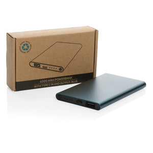 Powerbank da 4000 mAh in pla/alu riciclati RCS con Type-C - personalizzabile con logo