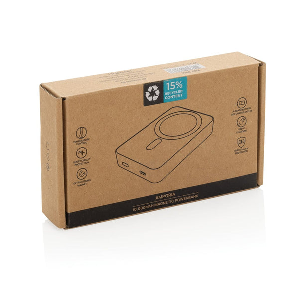 Powerbank magnetica 10.000mAh Amporia in rPlastica RCS nero - personalizzabile con logo