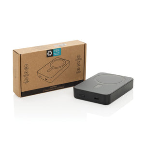 Powerbank magnetica 10.000mAh Amporia in rPlastica RCS nero - personalizzabile con logo
