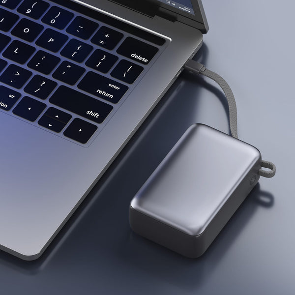 Powerbank Nova Laptop 65W con cavo USB-C integrato 30000 mAh Grigio scuro - personalizzabile con logo