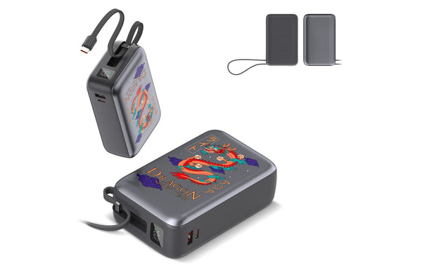 Powerbank Nova Laptop 65W con cavo USB-C integrato 30000 mAh Grigio scuro - personalizzabile con logo