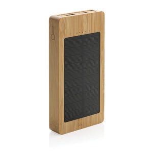 Powerbank solare 10.000 mAh in bambù marrone - personalizzabile con logo