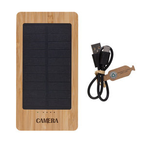 Powerbank solare 10.000 mAh in bambù marrone - personalizzabile con logo